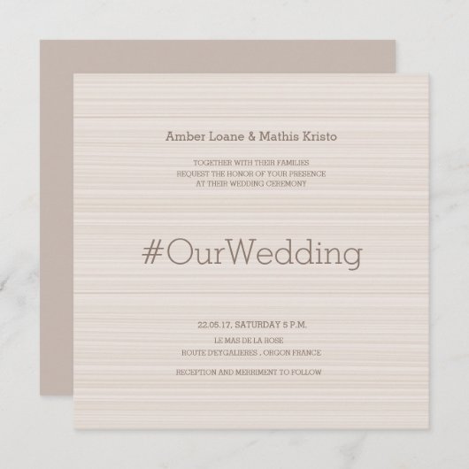 ハシュタモダングエレガントアイボリーストライプトペ結婚ーズ 招待状 (正面/裏面)