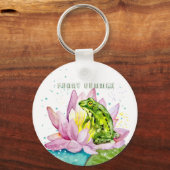 ハスおもしろいの上のカエル キーホルダー (正面)