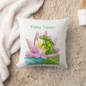 ハスおもしろいの上のカエル クッション (ブランケット)