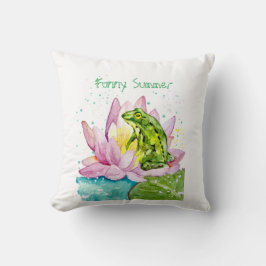 ハスおもしろいの上のカエル クッション