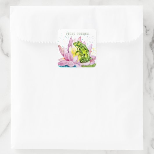 ハスおもしろいの上のカエル スクエアシール (バッグ)