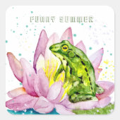 ハスおもしろいの上のカエル スクエアシール (正面)