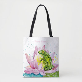 ハスおもしろいの上のカエル トートバッグ