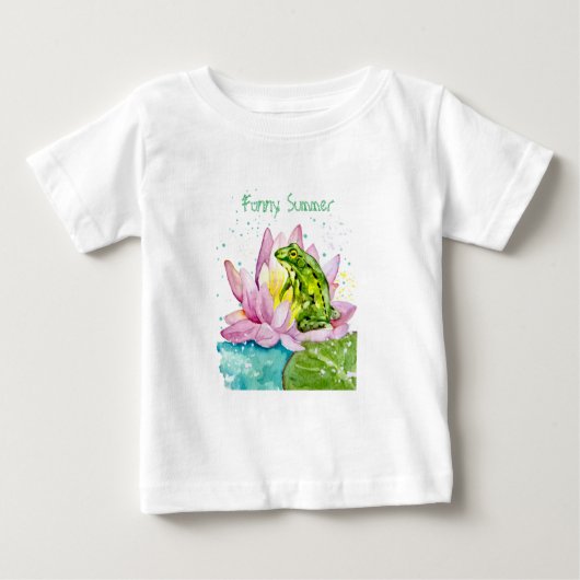 ハスおもしろいの上のカエル ベビーTシャツ (正面)