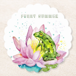 ハスおもしろいの上のカエル ペーパーコースター