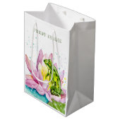 ハスおもしろいの上のカエル ミディアムペーパーバッグ (正面アングル)