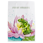 ハスおもしろいの上のカエル ミディアムペーパーバッグ (裏面)