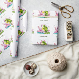 ハスおもしろいの上のカエル ラッピングペーパー