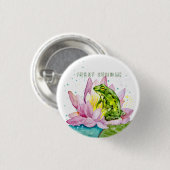 ハスおもしろいの上のカエル 缶バッジ (正面&裏面)