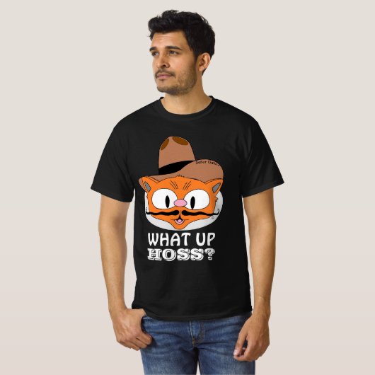 ハスって何だ?漫画の口ひげ猫セニョールGato™ Tシャツ (正面フル)