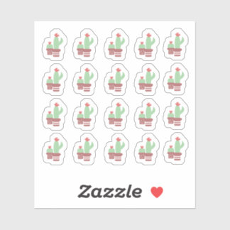 ハスのような形のテラコッタポット、サボテン、ジャングルの花 シール