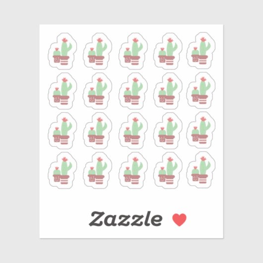 ハスのような形のテラコッタポット、サボテン、ジャングルの花 シール (シート)