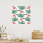 ハスのシームレスなパターン植物背景 ポスター (キッチン)