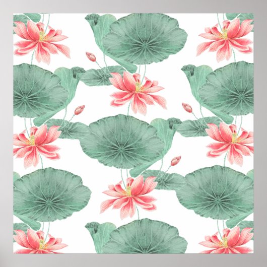 ハスのシームレスなパターン植物背景 ポスター (正面)