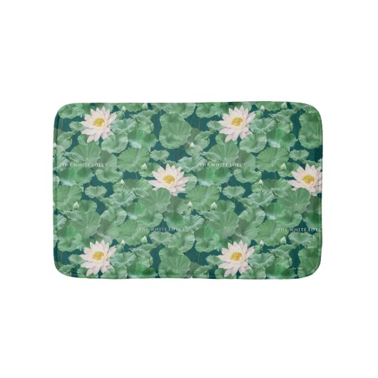 ハスのラグーンパターン – 白い蓮 バスマット (正面)