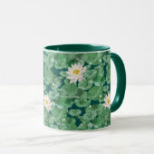 ハスのラグーンパターン – 白い蓮 マグカップ (正面右)