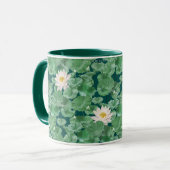 ハスのラグーンパターン – 白い蓮 マグカップ (正面左)