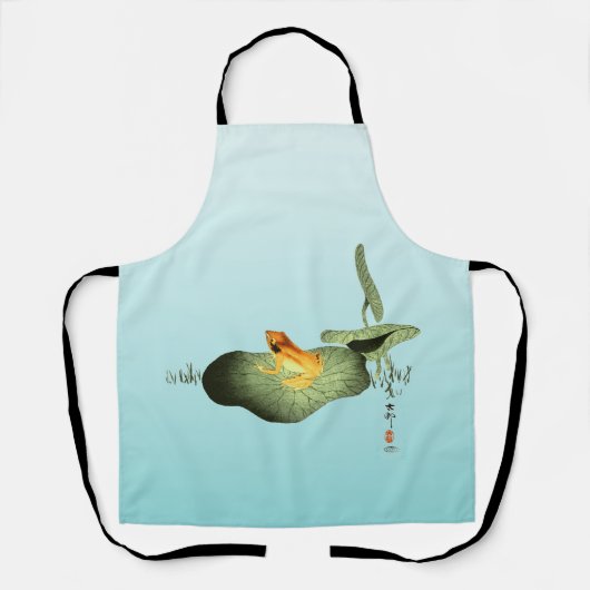 ハスの上の黄色いカエル エプロン (正面)