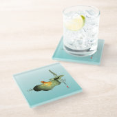 ハスの上の黄色いカエル ガラスコースター (アングル)