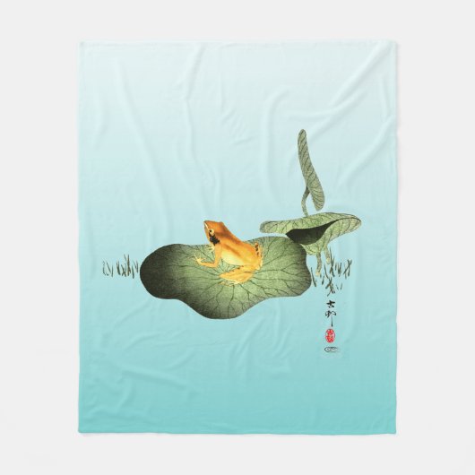 ハスの上の黄色いカエル フリースブランケット (正面)