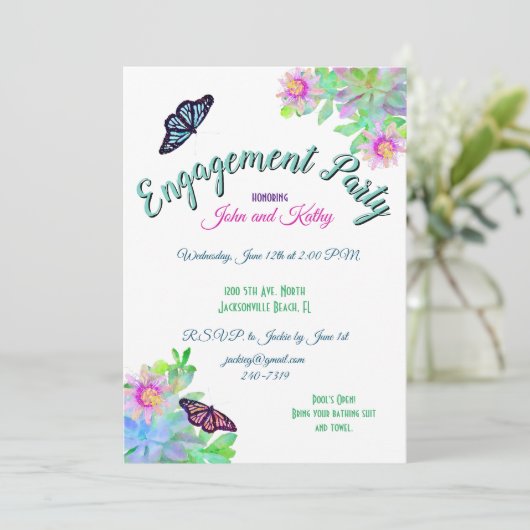ハスの実の庭でのエンゲージメントパーティーの蝶 招待状 (スタンド正面)