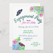 ハスの実の庭での蝶のエンゲージパーティ 招待状 (正面/裏面)