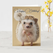 ハスの実を持つかわいいハリネズミ カード (黄色い花)