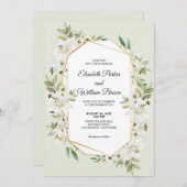 ハスの花と白いユリのウェディング招待状 招待状 (正面/裏面)