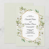 ハスの花と白いユリの結婚式招待状 招待状 (正面/裏面)