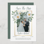 ハスの花のゴールド ウェディング セーブ・ザ・デート カード🌼🤍 招待状 (正面/裏面)