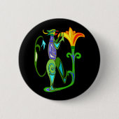 ハスの花のボタンを持つエジプトのアールデコ 缶バッジ (正面)