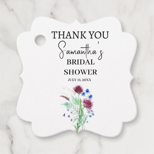 ハスの花の紫のスコットランドのボヘミアンスタイルの結婚前お祝い フェイバータグ (正面)