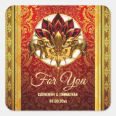 ハスの花ヒンディー伝統的象 スクエアシール (正面)