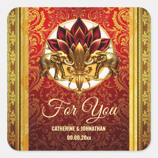 ハスの花ヒンディー伝統的象 スクエアシール (正面)