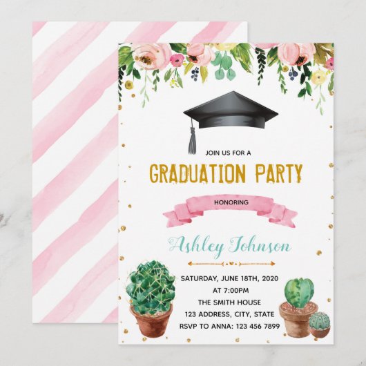 ハスの花卒業式招待状 招待状 (正面/裏面)