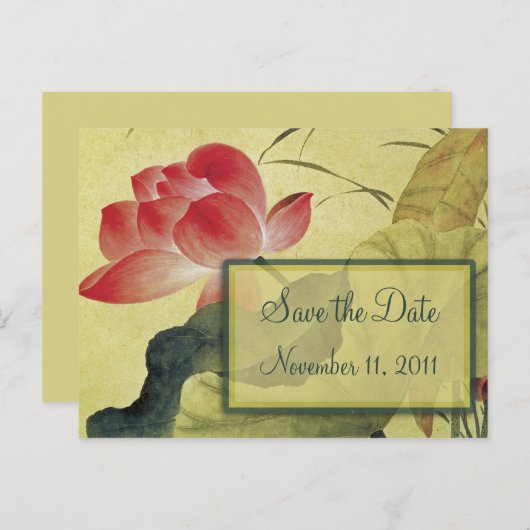 ハスの花結婚式の日付はがきを保存 案内ポストカード (正面/裏面)