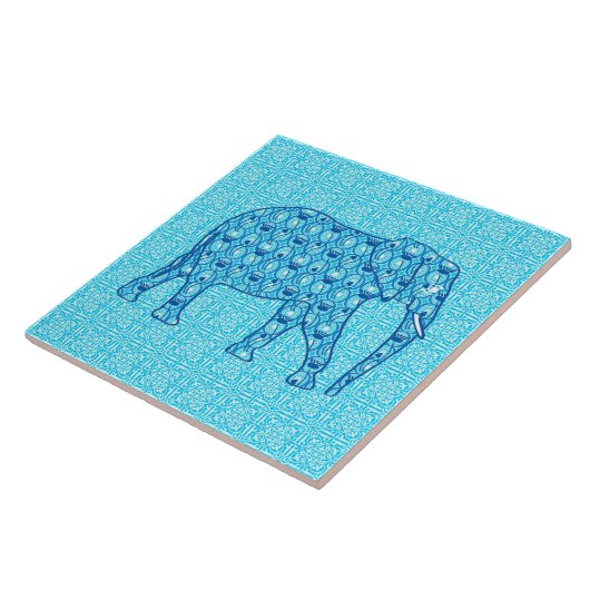 ハスの花象 – ターコイズ タイル (側面)