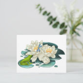 ハスの花,カエルとトンボ ポストカード (スタンド正面)