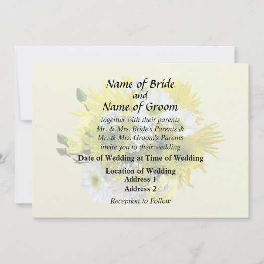 ハスの花、コスモス、クイーン・アンズ・レースの花束 招待状 (正面)