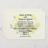 ハスの花、コスモス、クイーン・アンズ・レースの花束 招待状 (正面/裏面)