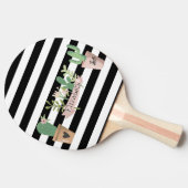 ハスの花 ブラック ホワイトのストライプ 卓球ラケット (横)