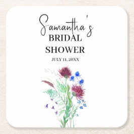 ハスの花 紫の花 スコットランドのボヘミアンスタイルの結婚前お祝い スクエアペーパーコースター