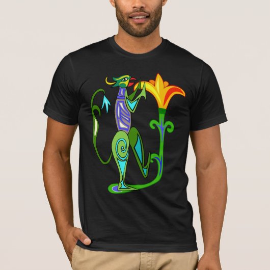 ハスの花Tシャツを着たエジプトのアールデコ Tシャツ (正面)