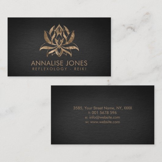 ハスエレガントフラワーパステル金ゴールド 名刺 (正面/裏面)