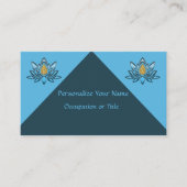 ハスエレガントフラワーブルーシルバー金ゴールド禅ヨガ 名刺 (正面)