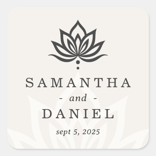 ハスエレガントフラワーモノグラム光中性アイボリー スクエアシール (正面)