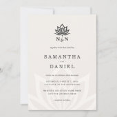 ハスエレガントフラワーモノグラム光中性アイボリー 招待状 (正面)