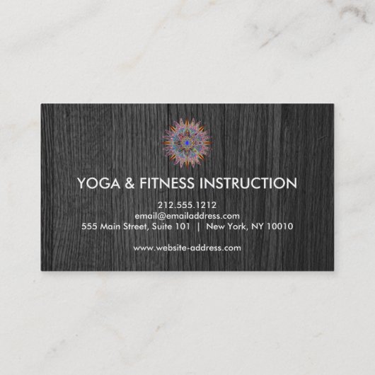 ハスエレガントフラワーロゴヨガ木製背景 名刺 (裏面)