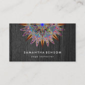 ハスエレガントフラワーロゴヨガ木製背景 名刺 (正面)