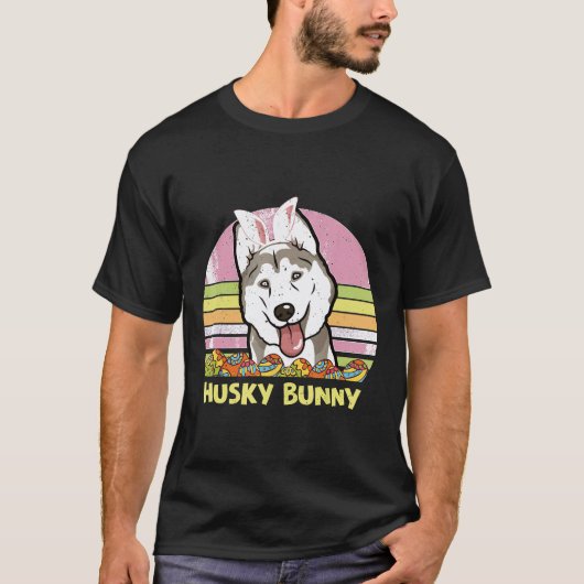 ハスキーうさぎ好きな犬好きのためのサンクスギビングギフト Tシャツ (正面)